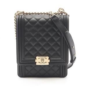 Chanel Boy Matelassé Shoulder Bag/Handbag, Lambskin Leather, Women's, Black (...